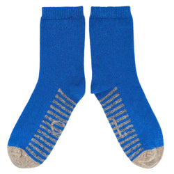Women's Soft Lambswool Ankle Socks - Blue & Grey Striped Sole