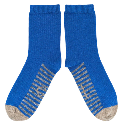 Women's Soft Lambswool Ankle Socks - Blue & Grey Striped Sole