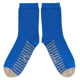Women's Blue & Grey Striped Sole Lambswool Ankle Socks