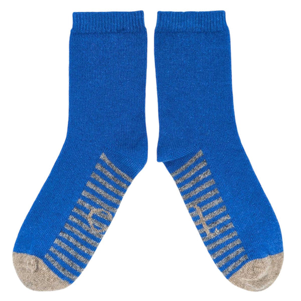 Women's Blue & Grey Striped Sole Lambswool Ankle Socks