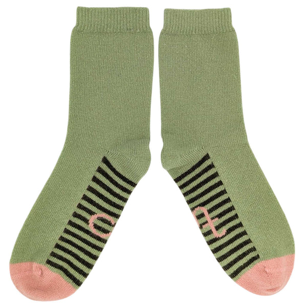 Women's  Mint & Fir-Green Striped Sole Lambswool Ankle Socks