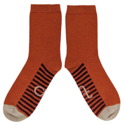Women's Orange & Plum Striped Sole Lambswool Ankle Socks