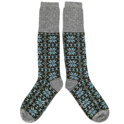 Women's Soft Lambswool Long Socks - Fir-Green & Jade Fair Isle