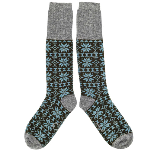 Women's Soft Lambswool Long Socks - Fir-Green & Jade Fair Isle
