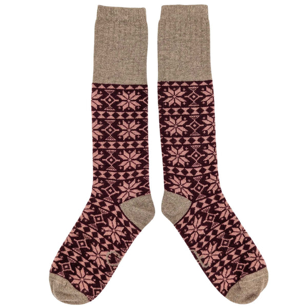 Women's Plum & Pink Fair Isle Lambswool Knee Socks