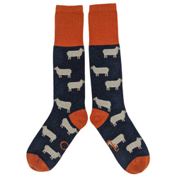 Women's Navy Sheep Lambswool Knee Socks