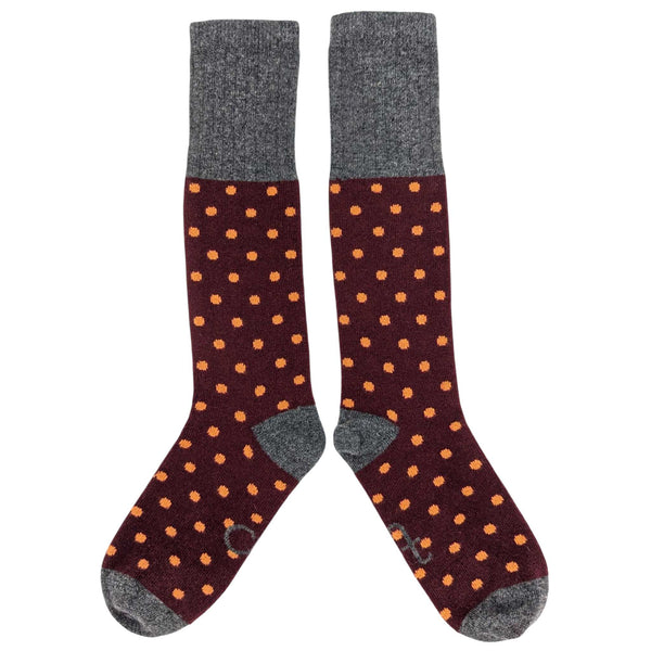 Women's Plum & Peach Small Spot Lambswool Knee Socks