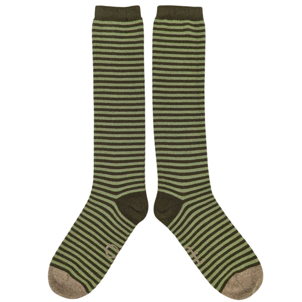 Women's Fir Green & Mint Stripe Lambswool Knee Socks