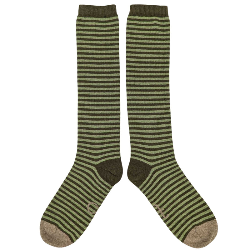 Women's Fir Green & Mint Stripe Lambswool Knee Socks