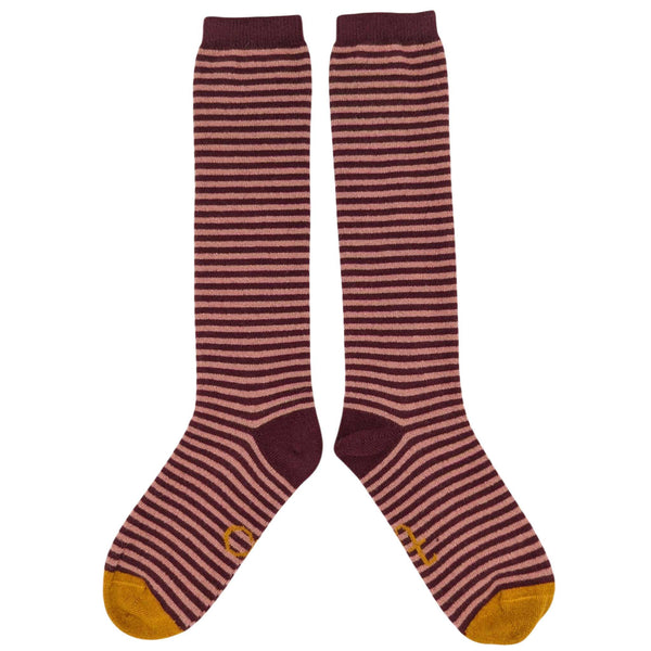 Women's Plum & Pink Stripe Lambswool Knee Socks