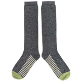 Women's Charcoal Striped Sole Lambswool Knee Socks
