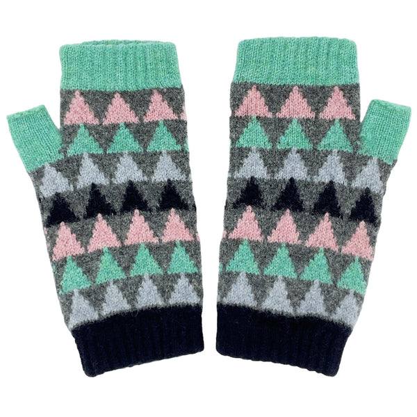 Women's Grey & Mint Triangle Lambswool Wrist Warmers