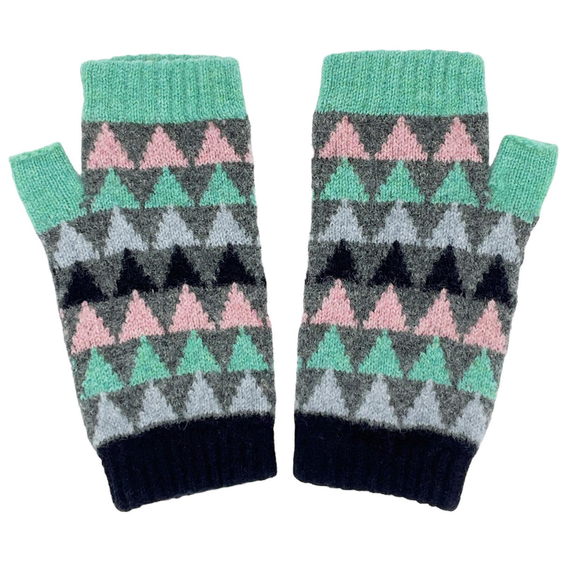Women's Grey & Mint Triangle Lambswool Wrist Warmers