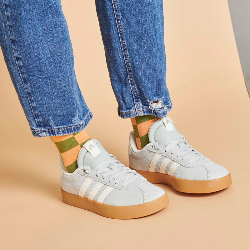 Women's Khaki & Peach Battenburg Check Organic Cotton Ankle Socks