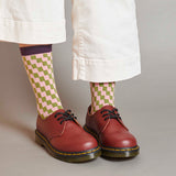 Women's Pink & Khaki Check Organic Cotton Ankle Socks