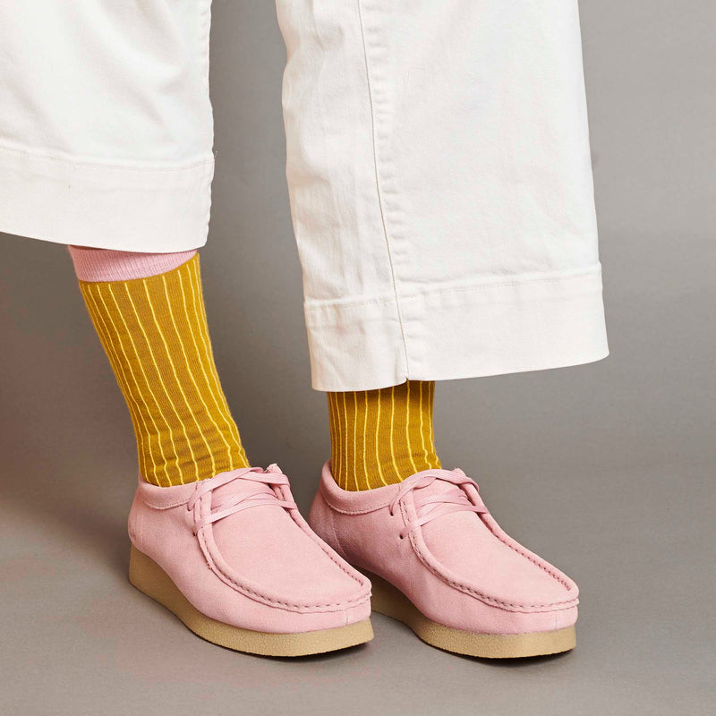 Women's Yellow & Pink Pinstripe Organic Cotton Ankle Socks