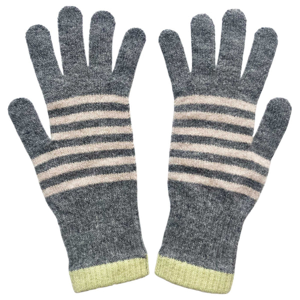 Women's Grey & Mint Stripe Lambswool Gloves