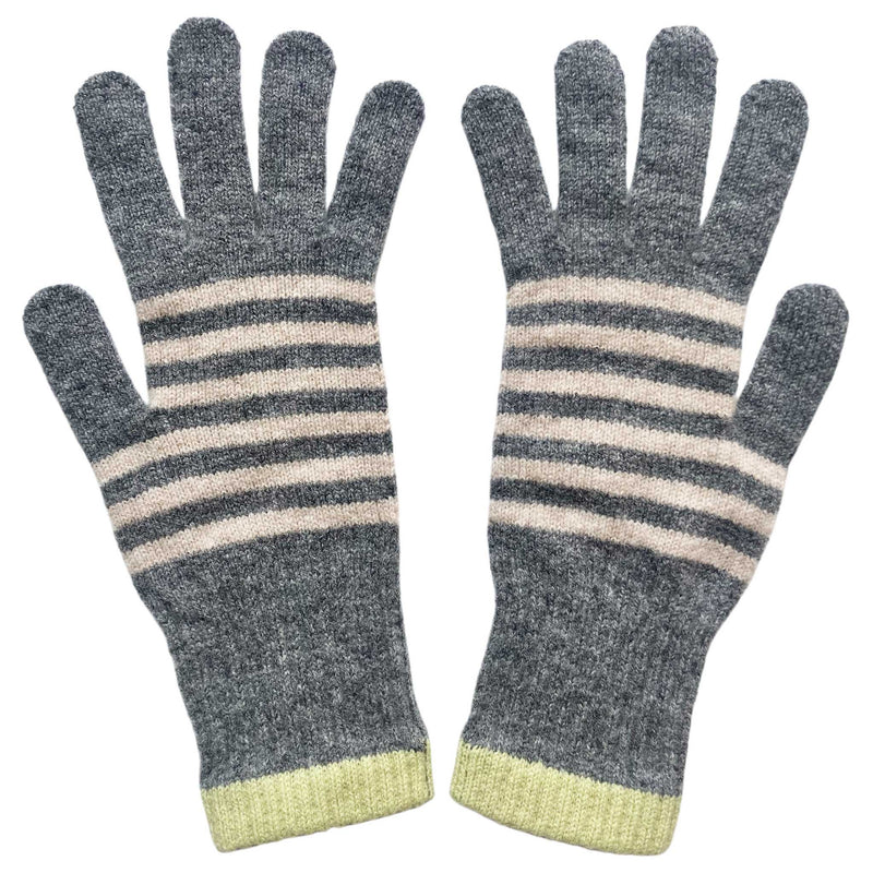 Women's Grey & Mint Stripe Lambswool Gloves