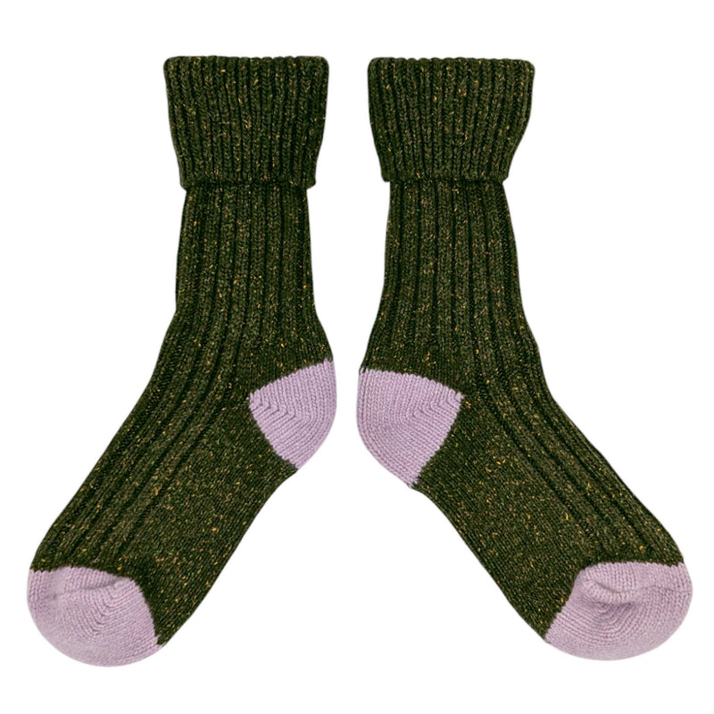 LADIES RIB ANKLE GREEN LILAC