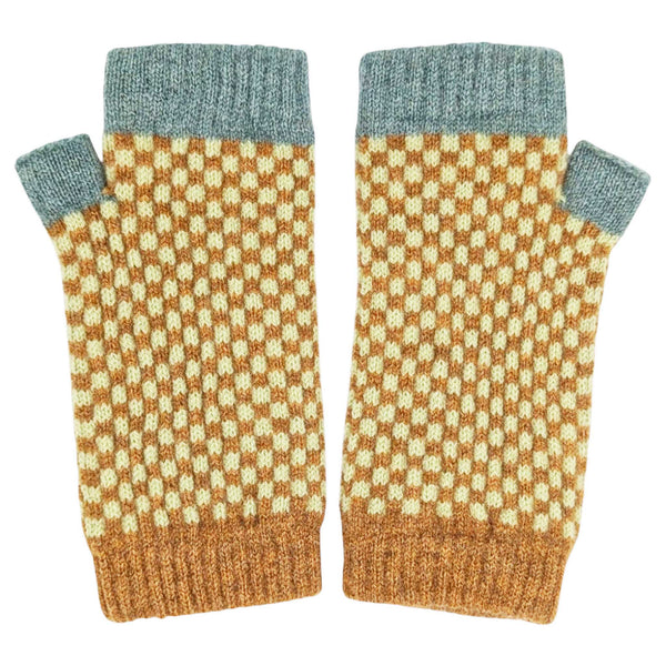 Women's Mint & Mustard Check Lambswool Wrist Warmers