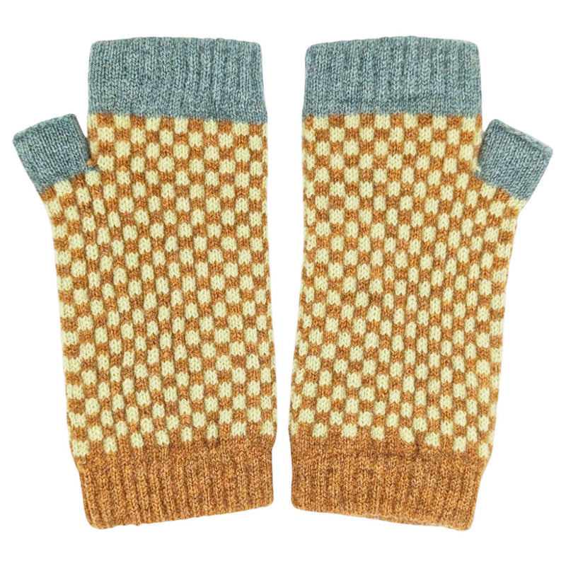 Women's Mint & Mustard Check Lambswool Wrist Warmers