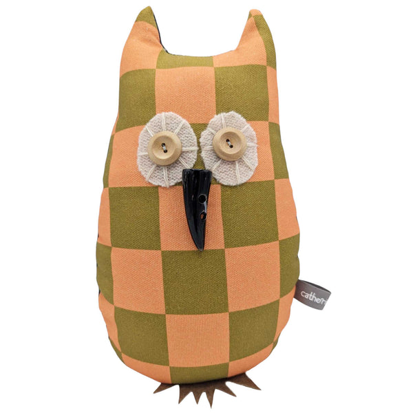 Peach Check Owl Doorstop With Lavender