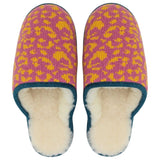 Pink & Yellow Leopard Print Lambswool & Sheepskin Slippers