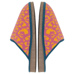 Pink & Yellow Leopard Print Lambswool & Sheepskin Slippers