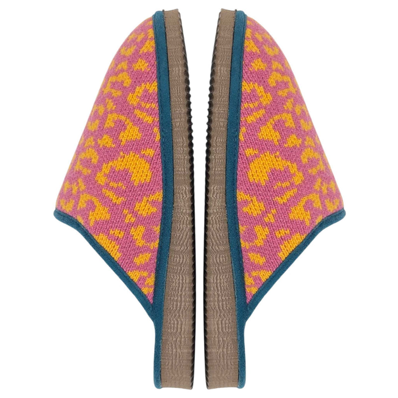 Pink & Yellow Leopard Print Lambswool & Sheepskin Slippers