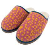 Pink & Yellow Leopard Print Lambswool & Sheepskin Slippers