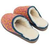 Pink & Yellow Leopard Print Lambswool & Sheepskin Slippers