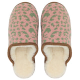 Pink & Mint Leopard Print Lambswool & Sheepskin Slippers