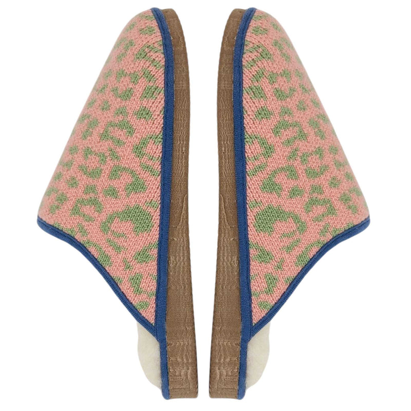 Pink & Mint Leopard Print Lambswool & Sheepskin Slippers
