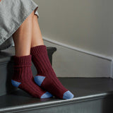 Unisex Burgundy & Blue Recycled Silk Blend Chunky Socks