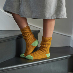 Unisex Mustard & Mint Recycled Silk Blend Chunky Socks