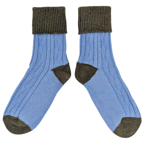 Women's Soft Cashmere Blend Slouch Socks - Cornflower Blue & Moss Green