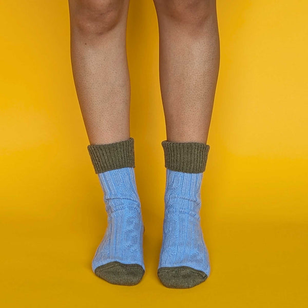 Cornflower Blue & Moss Green Cashmere Blend Slouch Socks