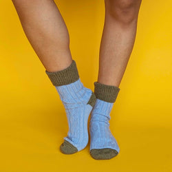 Cornflower Blue & Moss Green Cashmere Blend Slouch Socks