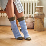 Cornflower Blue & Moss Green Cashmere Blend Slouch Socks