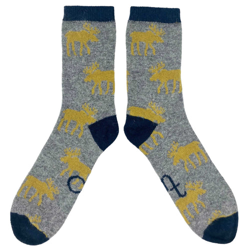 Men's Soft Lambswool Ankle Socks - Grey Moose
