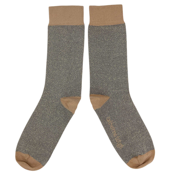 Ladies Grey & Copper Glitter Organic Cotton Ankle Socks