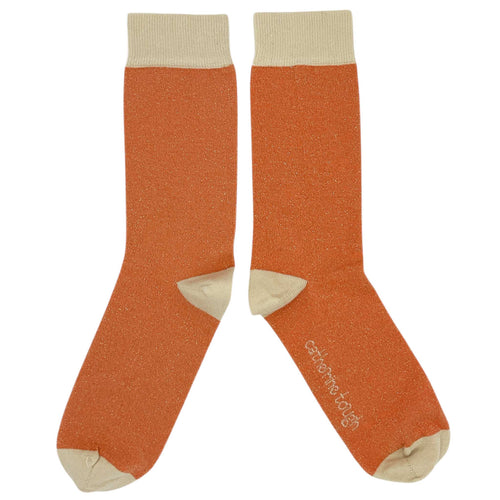 Women's Coral & Oatmeal Glitter Organic Cotton Ankle Socks