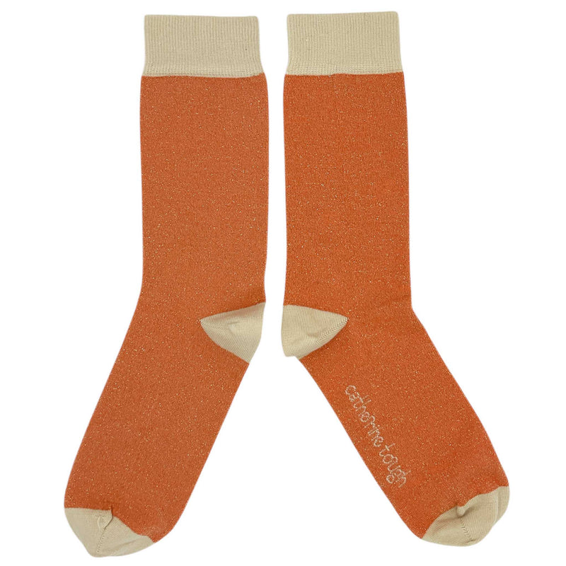 Ladies Coral & Oatmeal Glitter Organic Cotton Ankle Socks