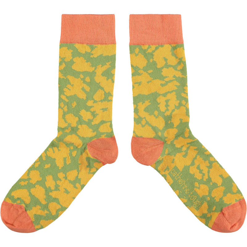 Ladies Green & Peach Leopard Print Organic Cotton Ankle Socks