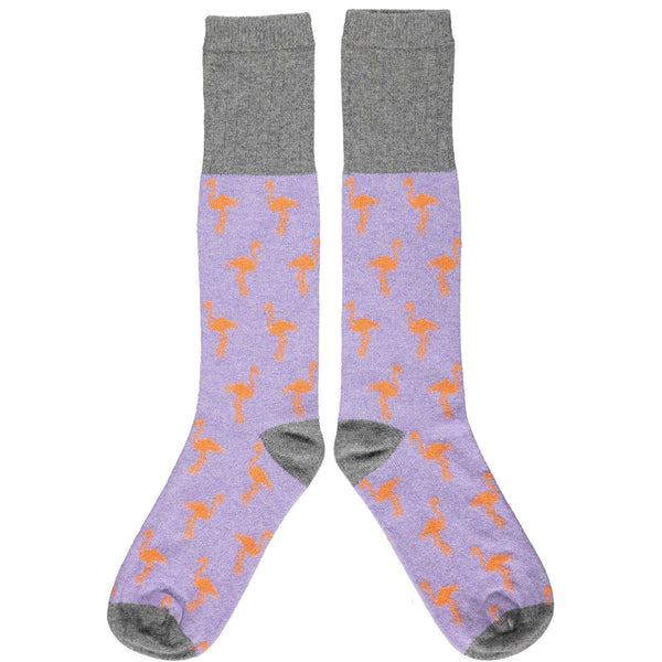 Ladies Lilac Flamingo Lambswool Knee Socks