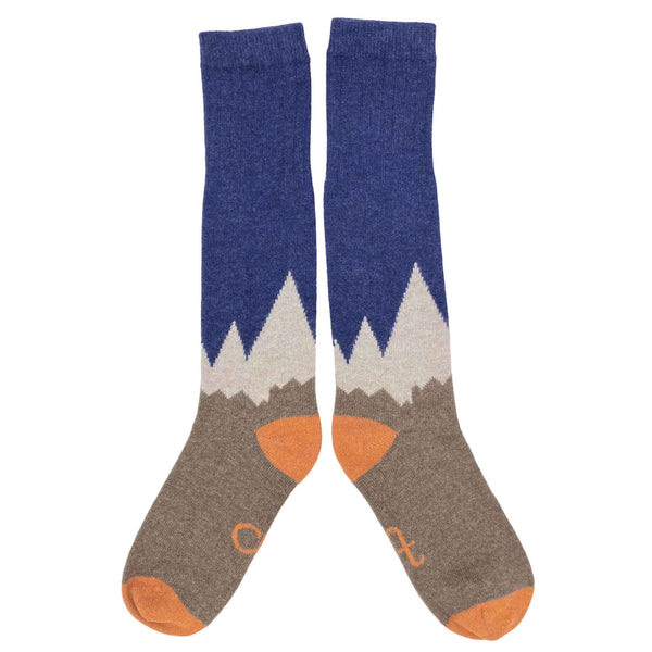 Ladies Navy & Orange Mountain Lambswool Knee Socks