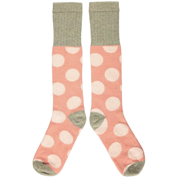 Ladies Pink Big Spot Lambswool Knee Socks