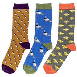 Pack of 3 Men's Organic Cotton Ankle Socks - Birds & Bees