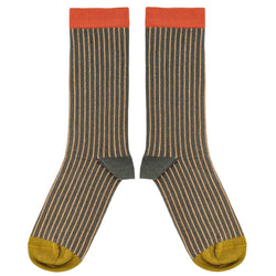 Catherine Tough  Men's Organic Cotton Ankle Socks - Grey & Peach Pinstripe