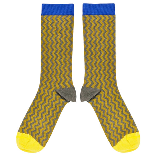 Men's Organic Cotton Ankle Socks - Grey Zig-Zag Pattern